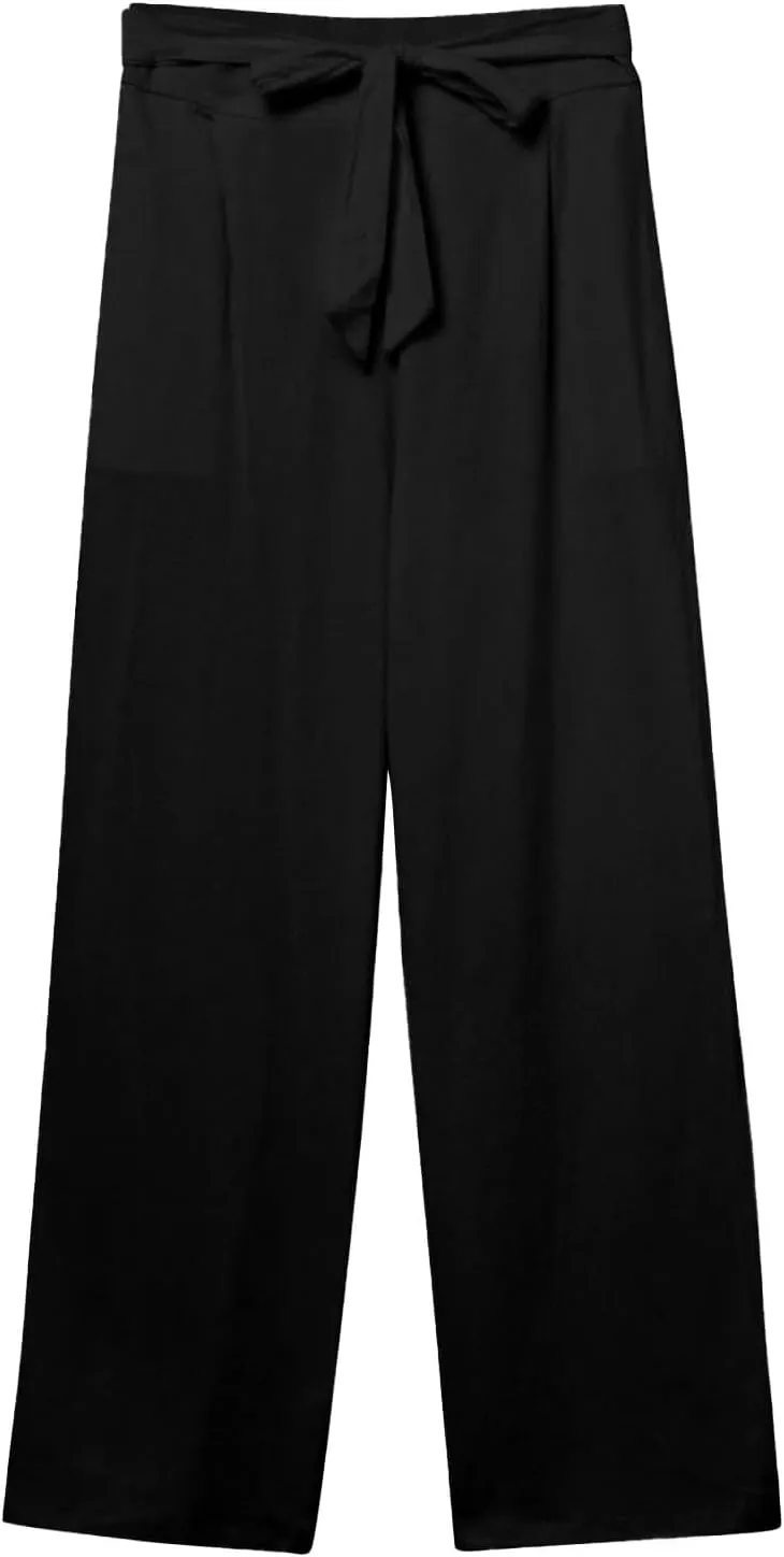 Wide Leg Linen Pants for Women Baggy Lightweight Casual Pants High Waist Drawstring Palazzo Pants Trousers w/Pockets