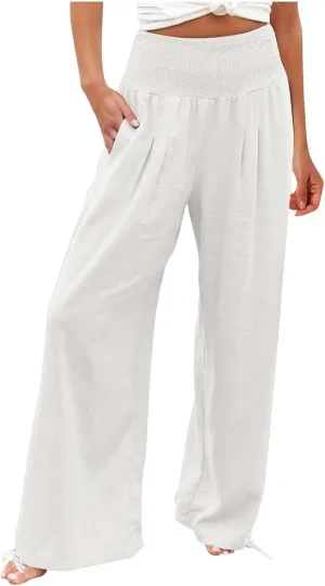 Wide Leg Linen Pants for Women Casual Summer Palazzo Pants Lightweight High Waisted Flowy Beach Pants 2024 Fashion