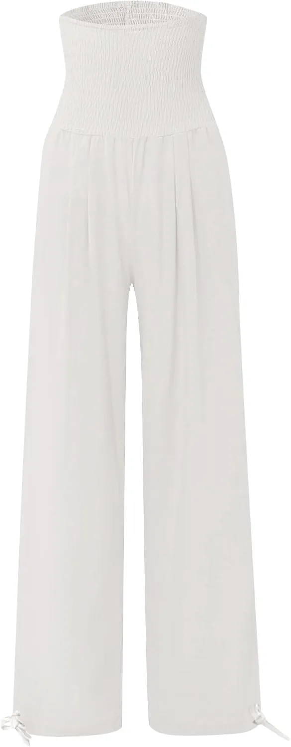 Wide Leg Linen Pants for Women Casual Summer Palazzo Pants Lightweight High Waisted Flowy Beach Pants 2024 Fashion