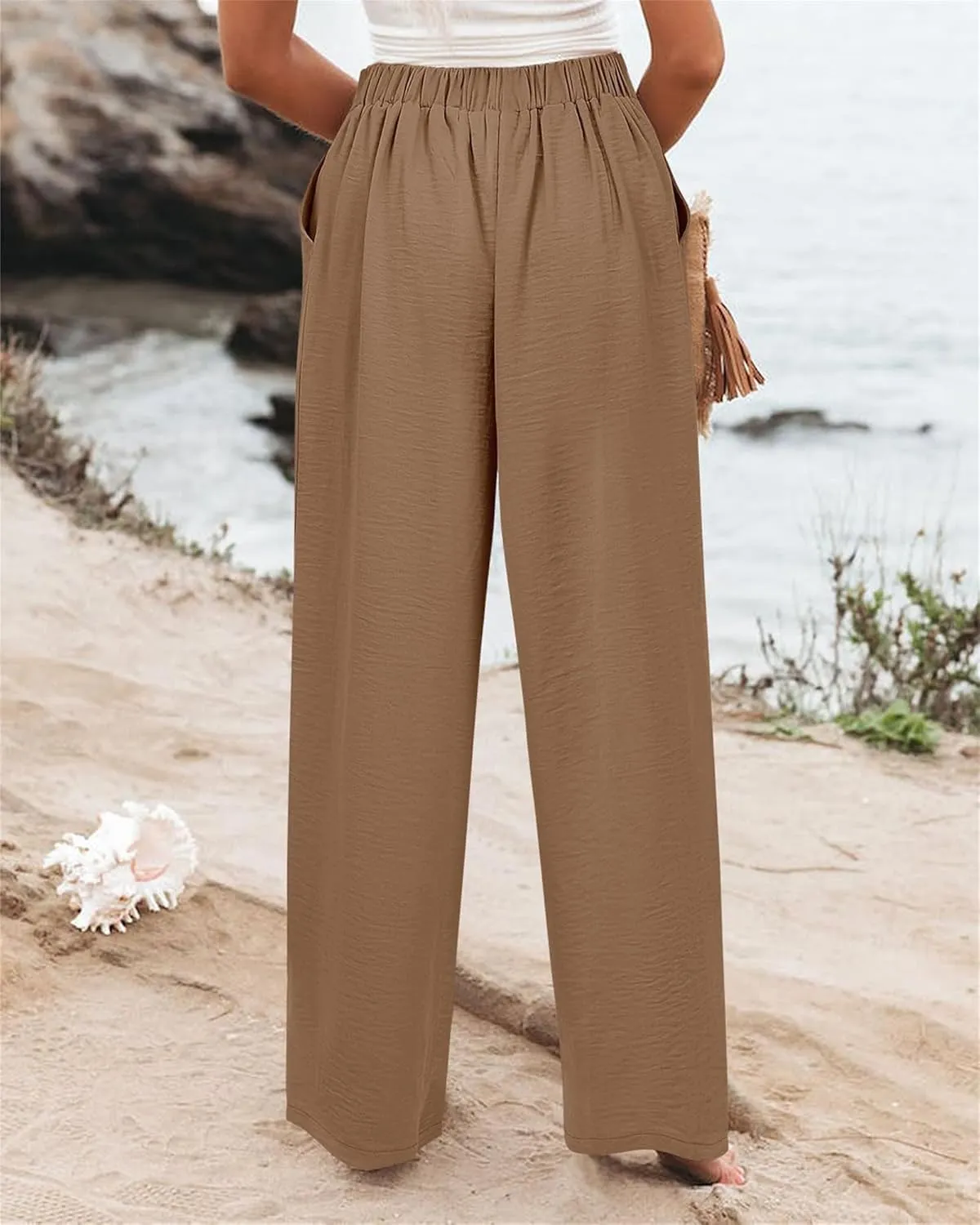 Wide Leg Pants for Women Summer Fashion Button High Waist Pant Solid Color Casual Loose Business Pants with Pocket
