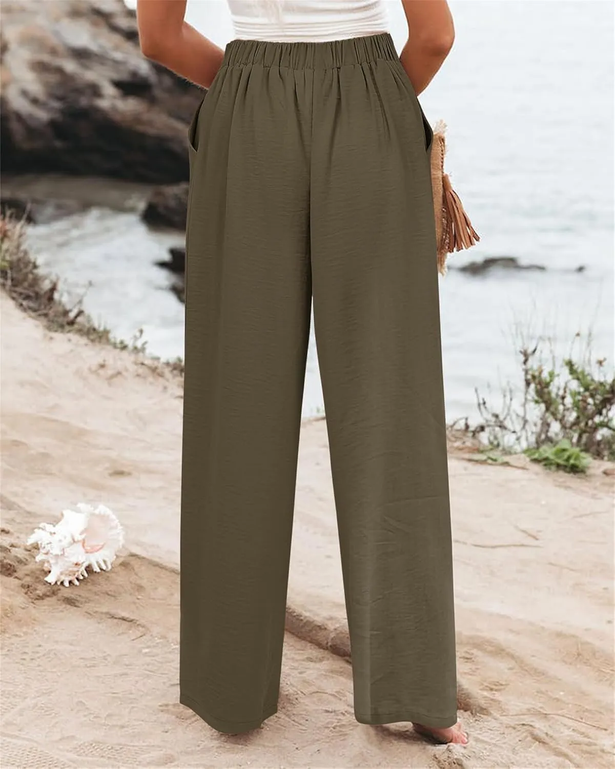 Wide Leg Pants for Women Summer Fashion Button High Waist Pant Solid Color Casual Loose Business Pants with Pocket