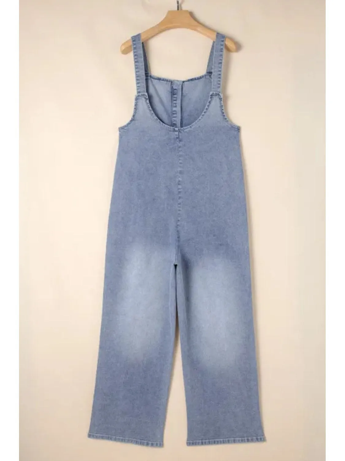Wide Strap Denim Overalls with Pockets