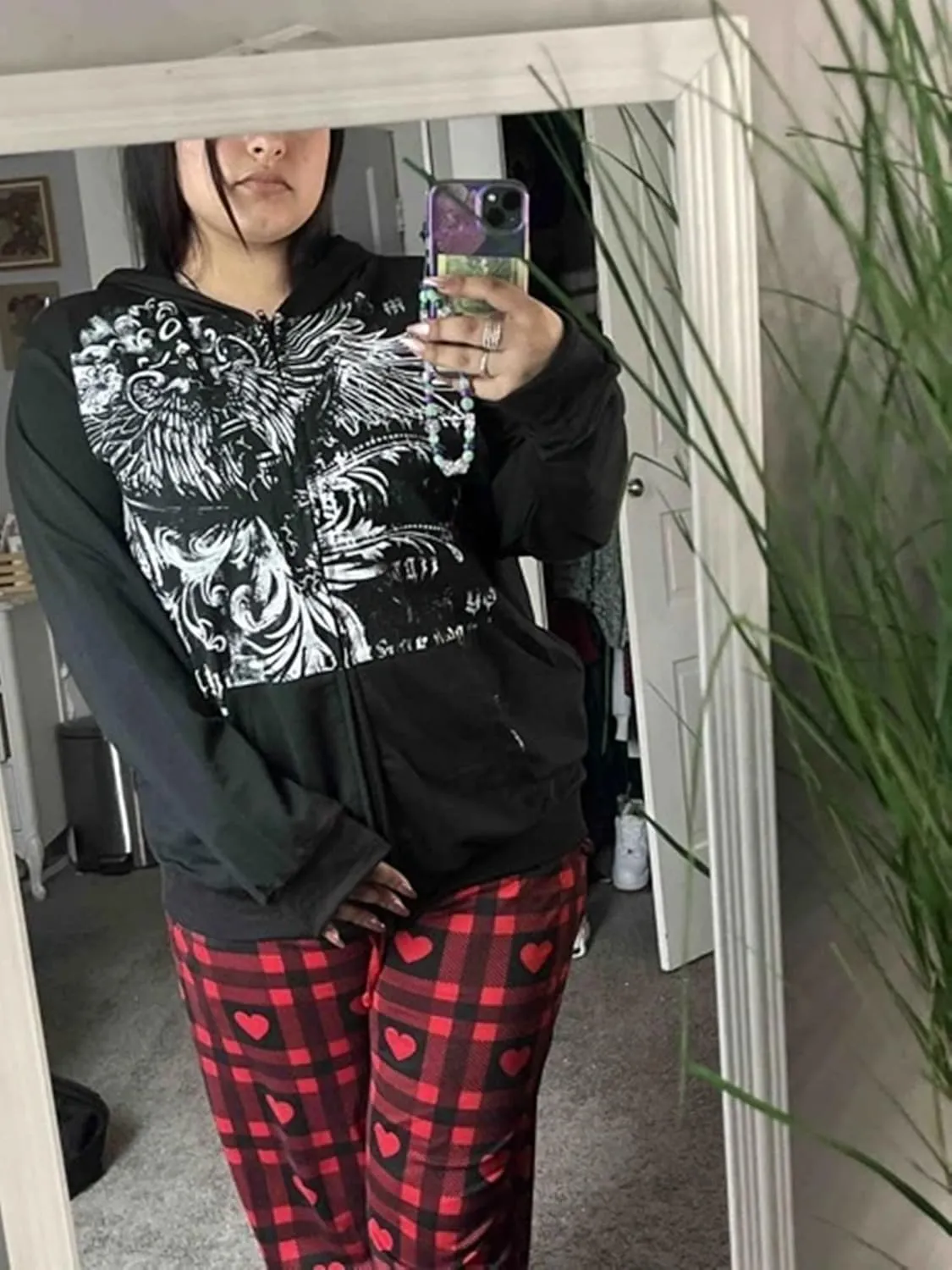 Winioder Women Y2K Zip Up Hoodie Vintage Graphic Oversized Hoodies Grunge Aesthetic Sweatshirt Jacket Skeleton Gothic Hoodie