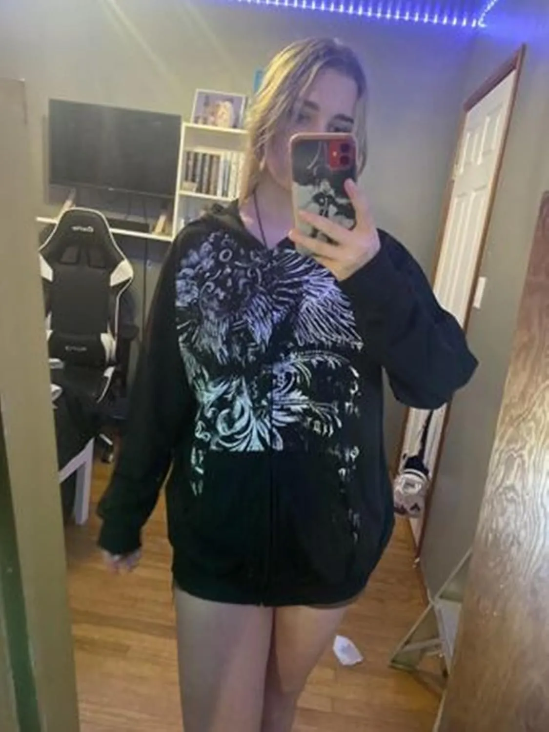 Winioder Women Y2K Zip Up Hoodie Vintage Graphic Oversized Hoodies Grunge Aesthetic Sweatshirt Jacket Skeleton Gothic Hoodie