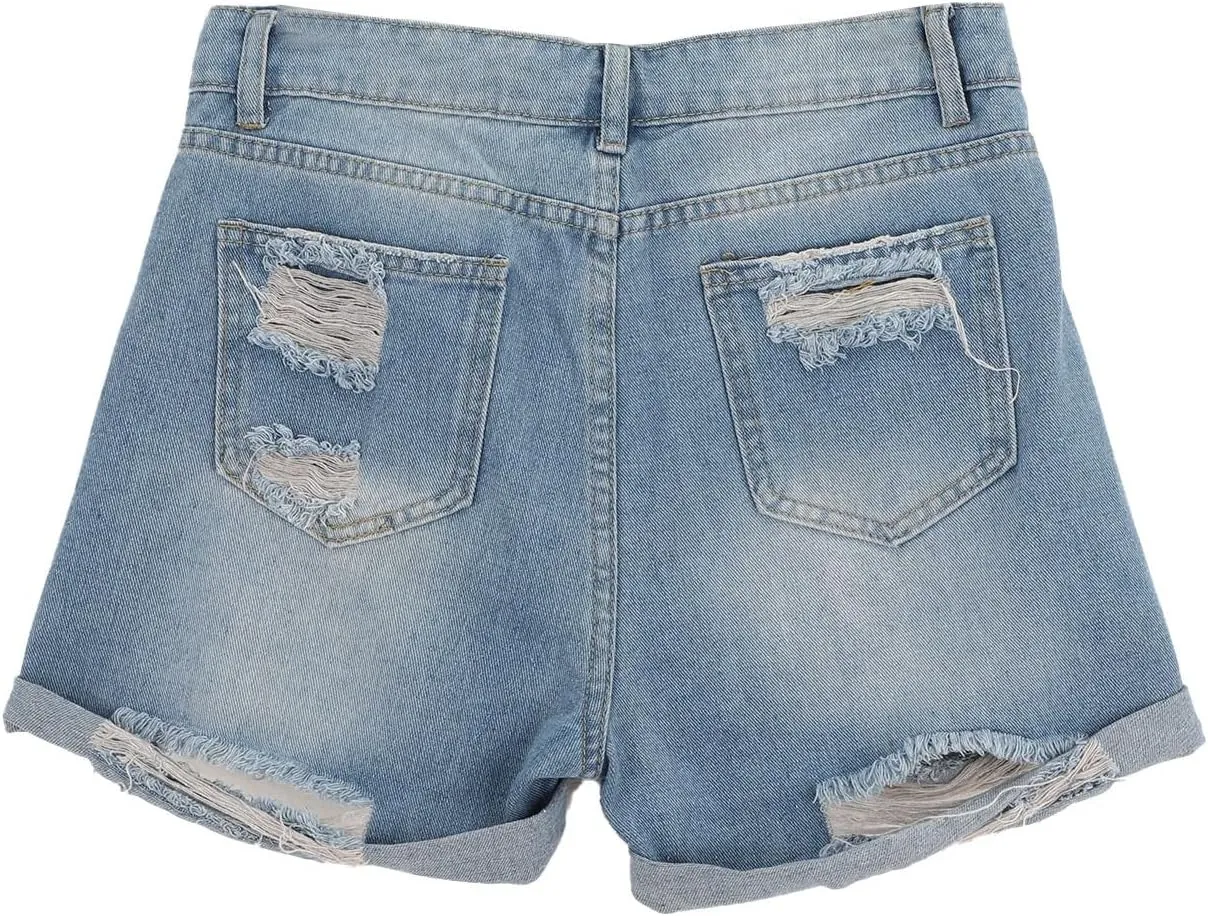 Women 2025 Summer Denim Shorts Trendy High Waisted Ripped Distressed Jean Shorts Stretchy Casual Fashion Jean Shorts