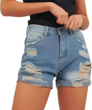 Women 2025 Summer Denim Shorts Trendy High Waisted Ripped Distressed Jean Shorts Stretchy Casual Fashion Jean Shorts