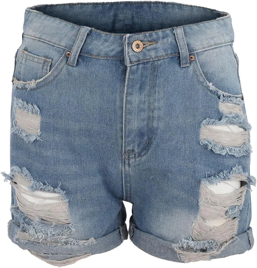 Women 2025 Summer Denim Shorts Trendy High Waisted Ripped Distressed Jean Shorts Stretchy Casual Fashion Jean Shorts