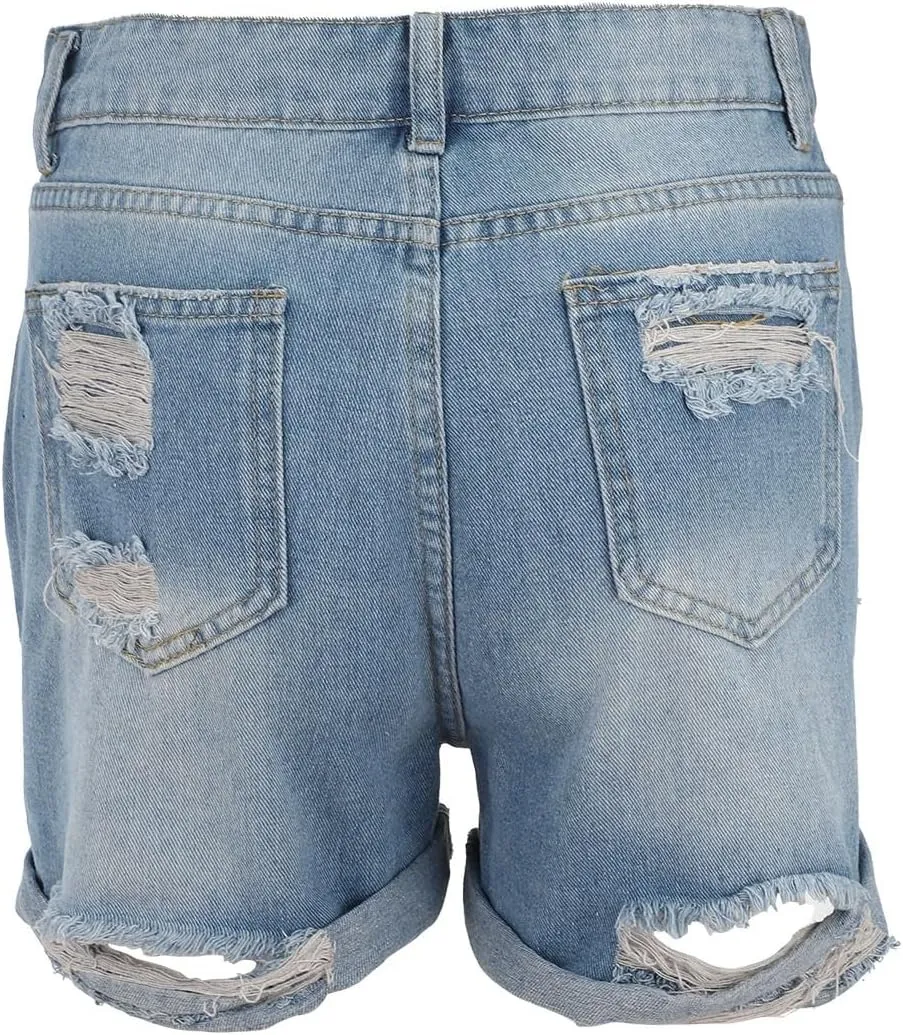 Women 2025 Summer Denim Shorts Trendy High Waisted Ripped Distressed Jean Shorts Stretchy Casual Fashion Jean Shorts