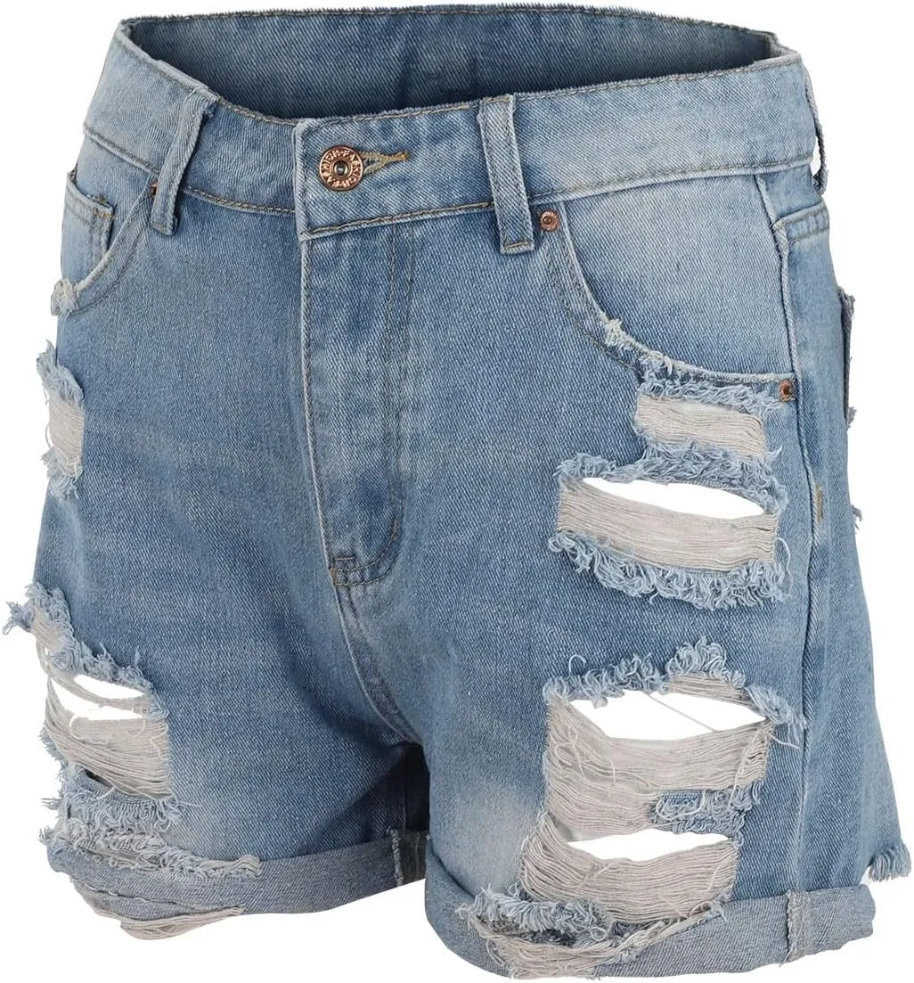 Women 2025 Summer Denim Shorts Trendy High Waisted Ripped Distressed Jean Shorts Stretchy Casual Fashion Jean Shorts