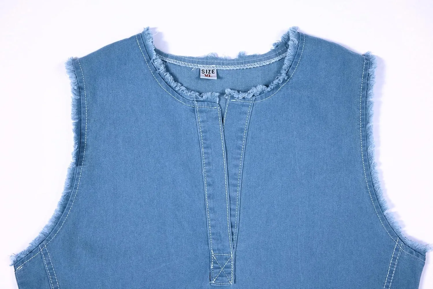 Women Casual Sleeveless Denim Dress Summer V Neck A Line Plus Size Flowy Beach Jean Maxi Tank Sun Dress