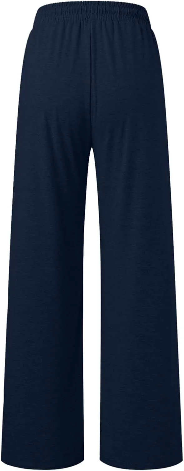 Women Cotton Linen Summer Boho Pants High Waist Ankle Length Plus Size Trouser Travel