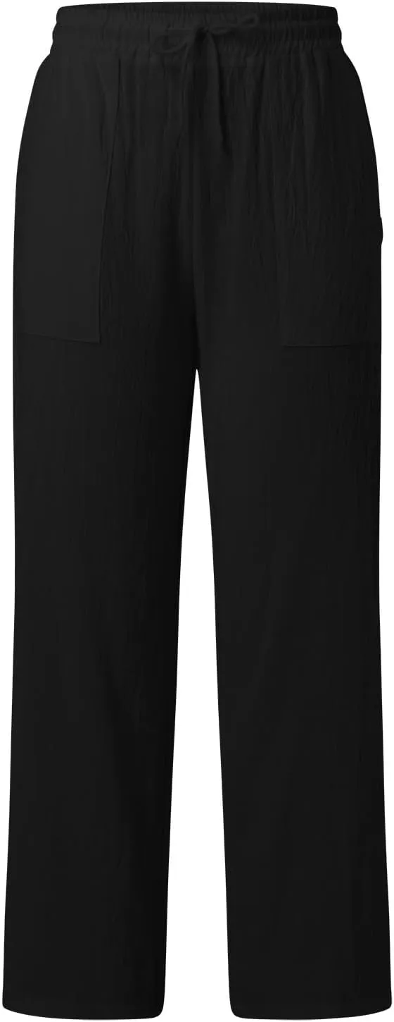 Women Cotton Linen Summer Flowy Pant Trousers High Waist Ankle Length Plus Size Trouser Business Work
