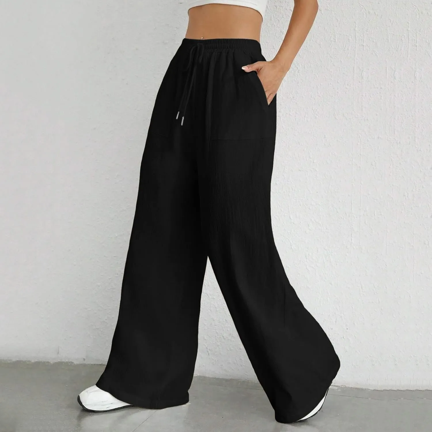 Women Cotton Linen Summer Flowy Pant Trousers High Waist Ankle Length Plus Size Trouser Business Work
