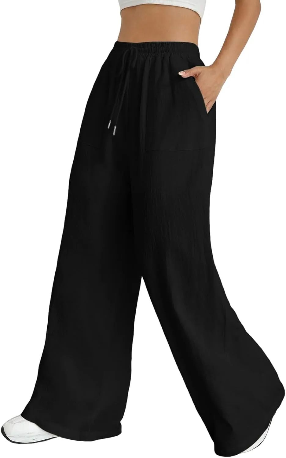 Women Cotton Linen Summer Flowy Pant Trousers High Waist Ankle Length Plus Size Trouser Business Work