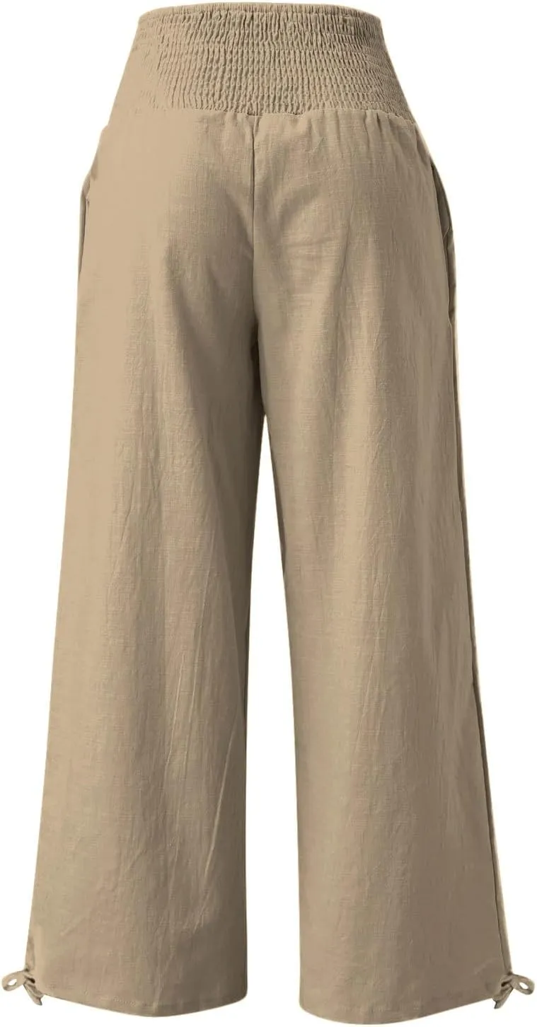Women Cotton Linen Summer Y2K Fashion Pants Low Waist Bootcut Slim-Fit Pant Trousers Beach