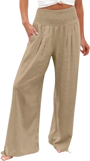 Women Cotton Linen Summer Y2K Fashion Pants Low Waist Bootcut Slim-Fit Pant Trousers Beach