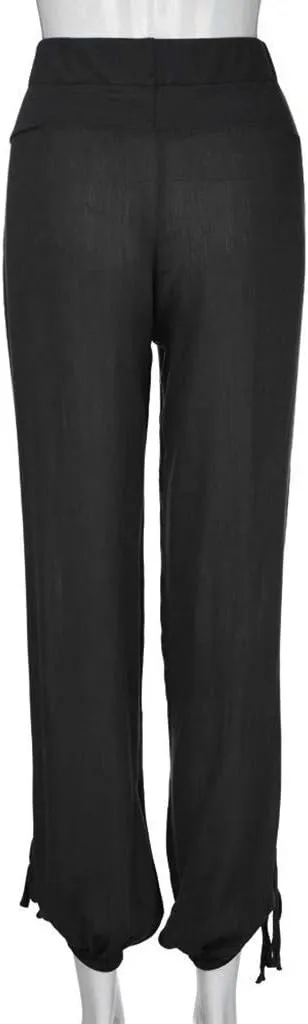 Women Linen Blend Summer Fashion Pant Trousers High Waist Wide Leg Loose Fit Palazzo Pants Business Work
