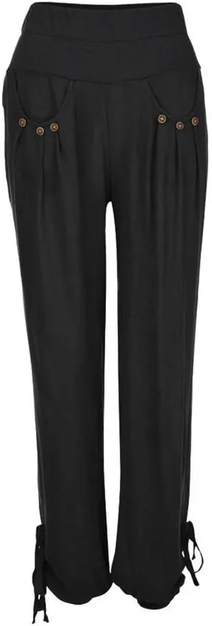 Women Linen Blend Summer Fashion Pant Trousers High Waist Wide Leg Loose Fit Palazzo Pants Business Work