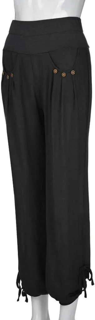 Women Linen Blend Summer Fashion Pant Trousers High Waist Wide Leg Loose Fit Palazzo Pants Business Work