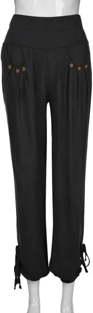 Women Linen Blend Summer Fashion Pant Trousers High Waist Wide Leg Loose Fit Palazzo Pants Business Work