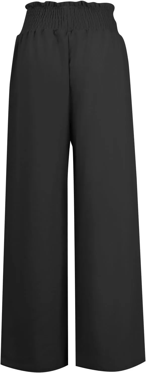 Women Linen Blend Summer Solid Pants Elastic Waist Baggy Stretchy Loose Fit Pant Trousers Business Work