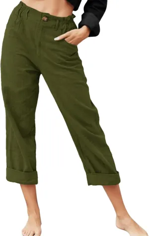 Women Linen Summer Split Flowy Palazzo Pants Low Waist Straight Loose Fit Pant Trousers Office