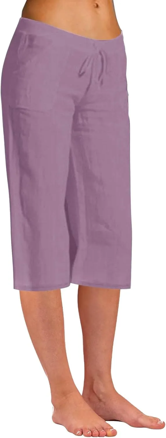 Women Linen Summer Y2K Streetwear Pants Elastic Waisted Baggy Stretchy Plus Size Trousers Travel