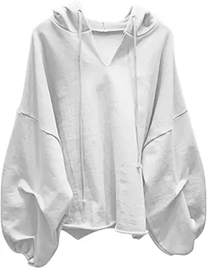 Women Oversized V Neck Hoodies Long Sleeve Comfy Sweatshirts Casual Fall Fashion Pullover Winter Clothes 2024