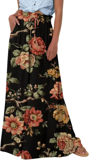 Women Palazzo Pants 2025 Summer Boho Wide Leg High Waist Lounge Pant Elastic Drawstring Trousers with Pocket