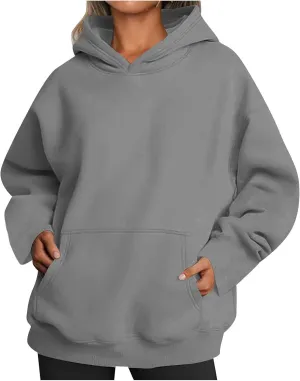 Women Solid Oversized Sweatshirts Hoodies 2024 Fall Comfy Loose Long Sleeve Pullover Sweatshirts with Big Pockets