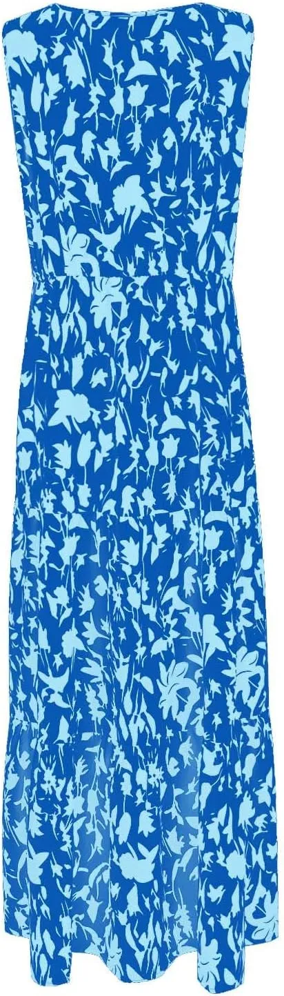 Women Summer Dresses Casual Sleeveless Maxi Dresses Cute Floral Long Dress Wedding Guest Dress V Neck Boho Dress