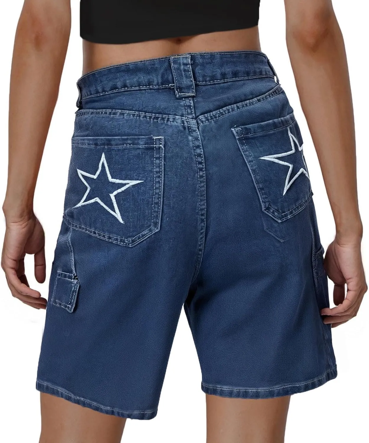 Womens Baggy Denim Bermuda Shorts High Waisted Straight Leg Denim Shorts Casual Knee Length Jean Jorts with Pockets