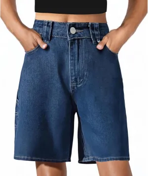 Womens Baggy Denim Bermuda Shorts High Waisted Straight Leg Denim Shorts Casual Knee Length Jean Jorts with Pockets