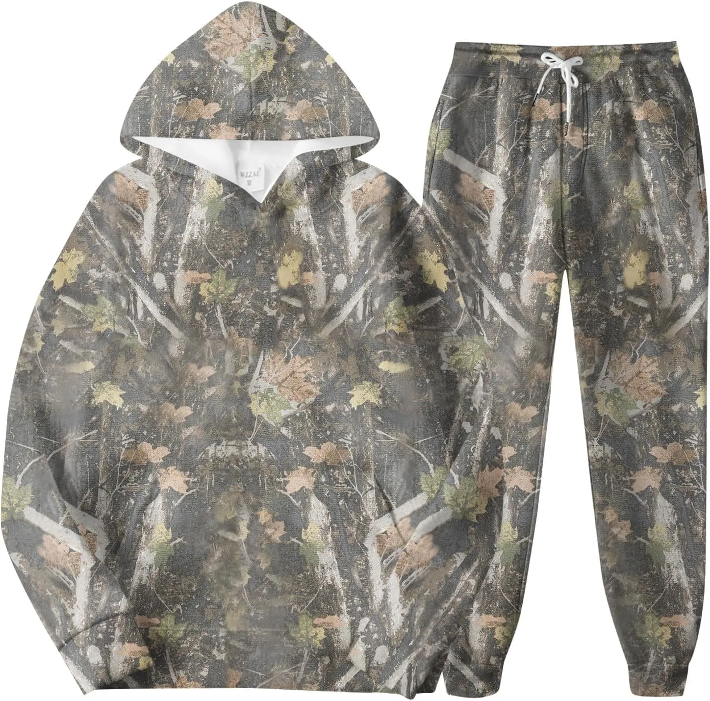 Women's Camo Sweatsuit Set - 2 Piece: Oversized Maple Leaf Print Hoodie & Sweatpants