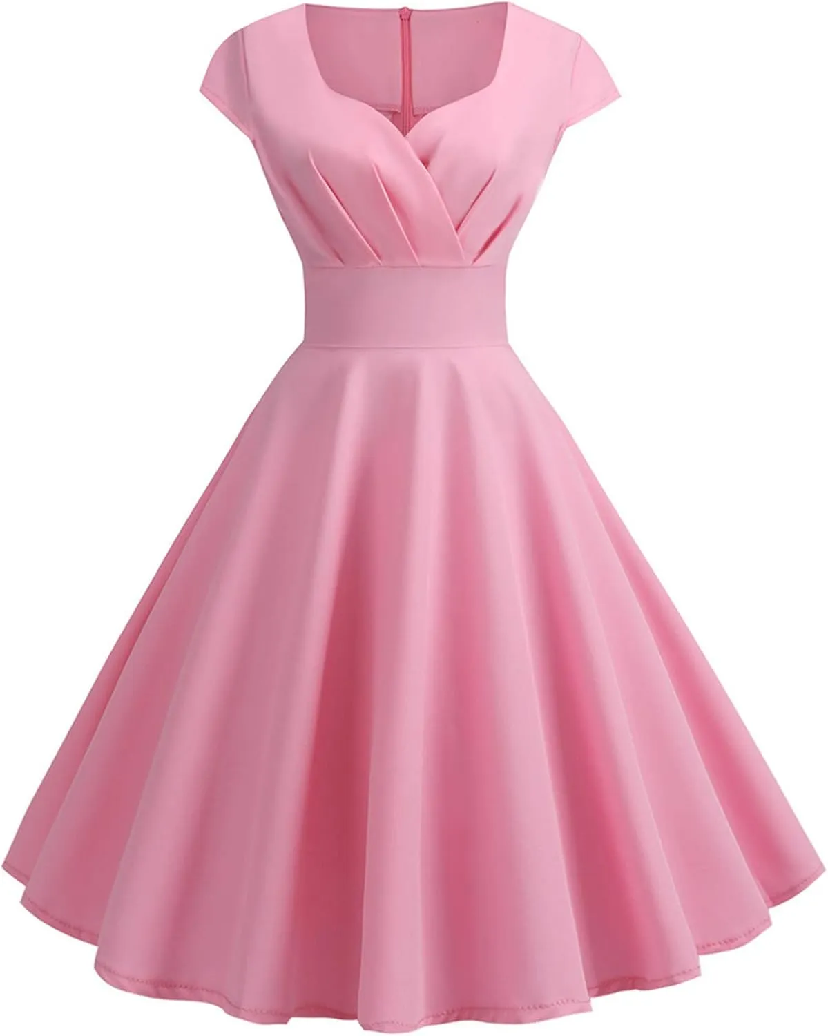 Womens Cap Sleeve 1950s Retro Vintage Cocktail Swing Dresses Elegant Pleated A-Line Midi Dress Evening Party Dress