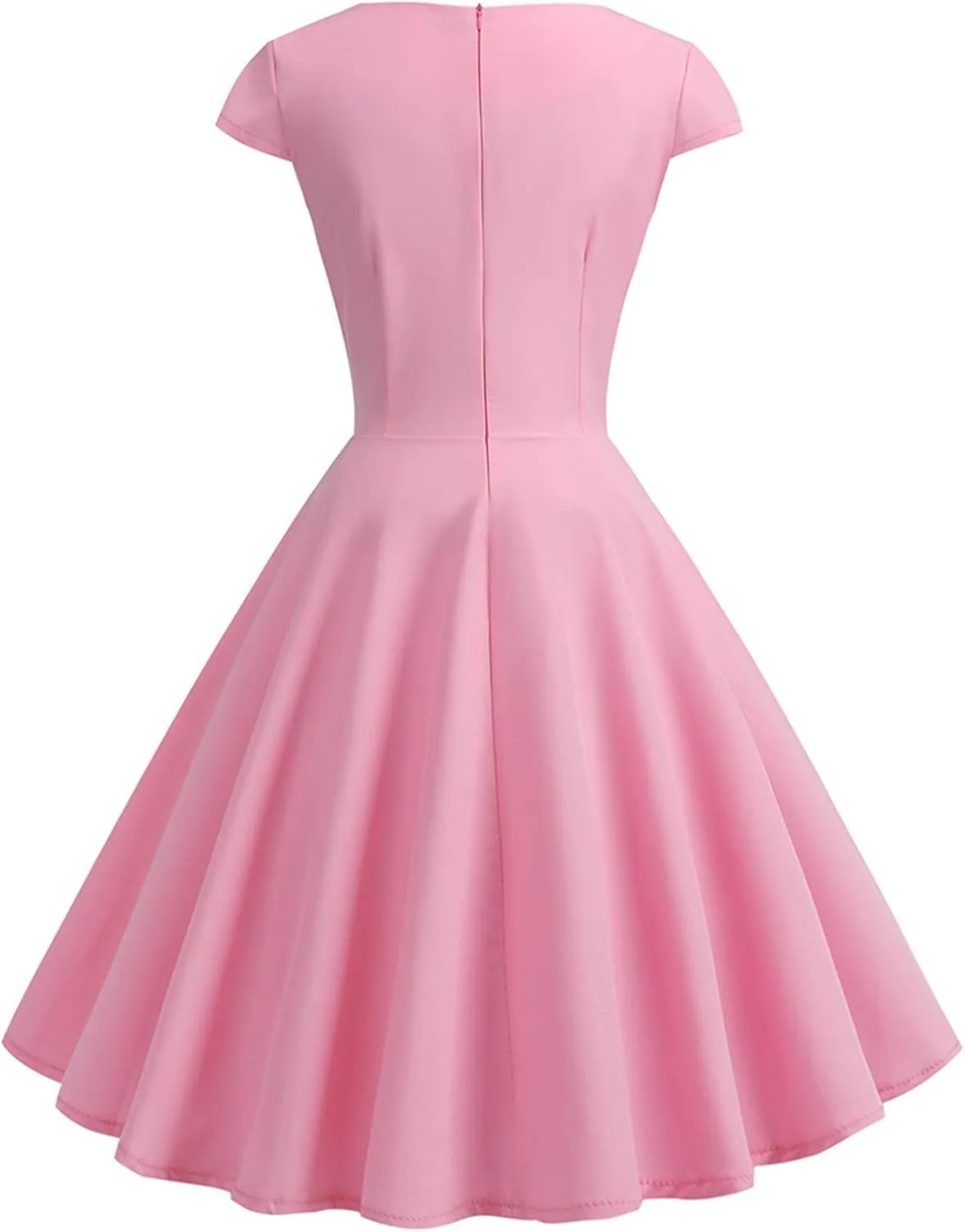 Womens Cap Sleeve 1950s Retro Vintage Cocktail Swing Dresses Elegant Pleated A-Line Midi Dress Evening Party Dress