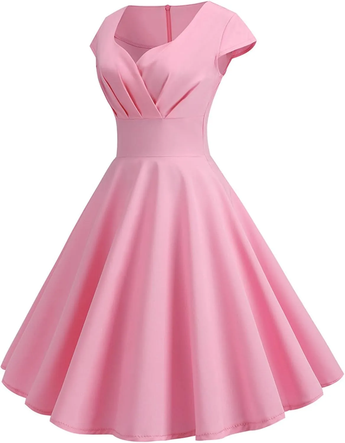 Womens Cap Sleeve 1950s Retro Vintage Cocktail Swing Dresses Elegant Pleated A-Line Midi Dress Evening Party Dress