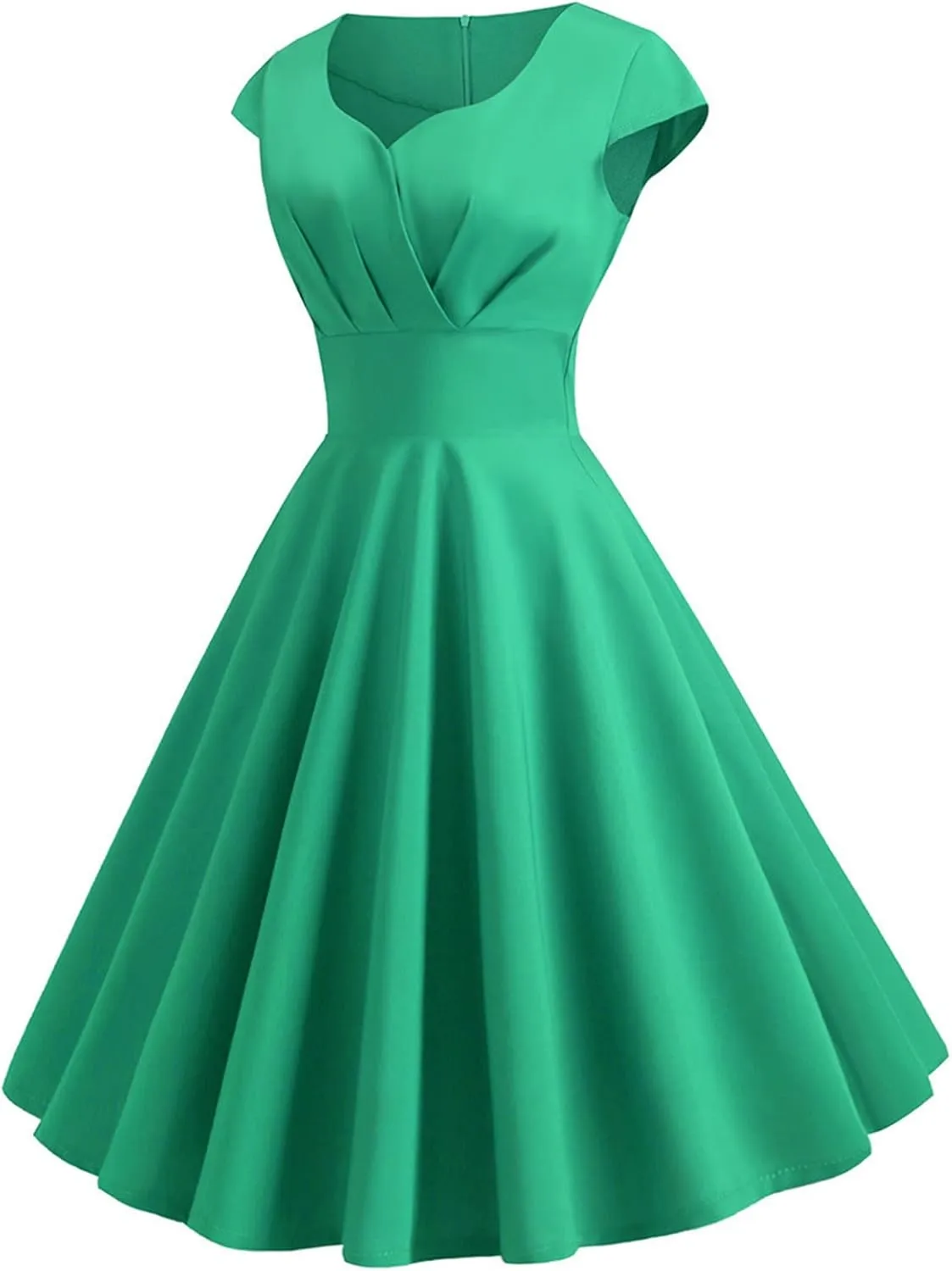 Womens Cap Sleeve 1950s Retro Vintage Cocktail Swing Dresses Elegant Pleated A-Line Midi Dress Evening Party Dress