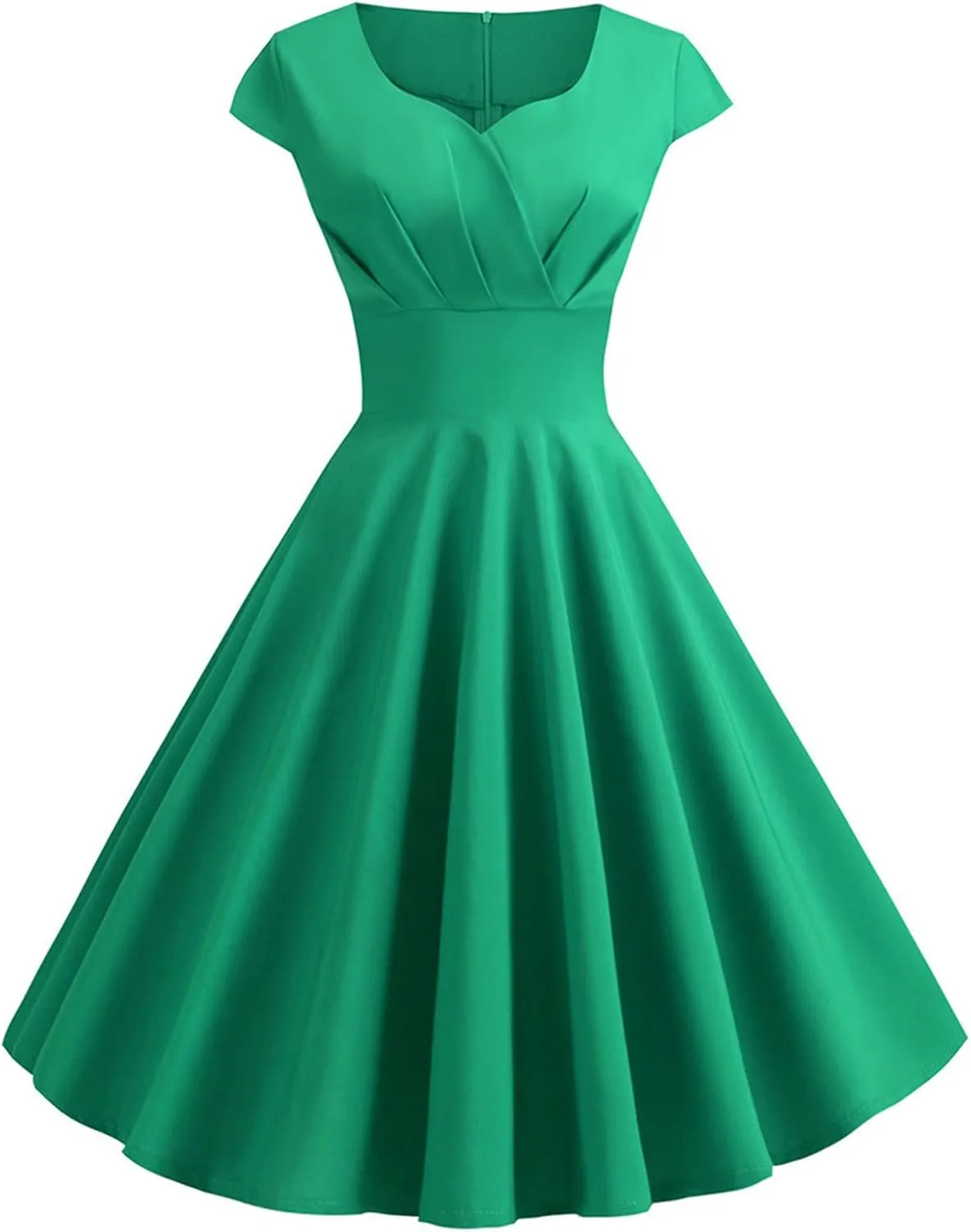 Womens Cap Sleeve 1950s Retro Vintage Cocktail Swing Dresses Elegant Pleated A-Line Midi Dress Evening Party Dress
