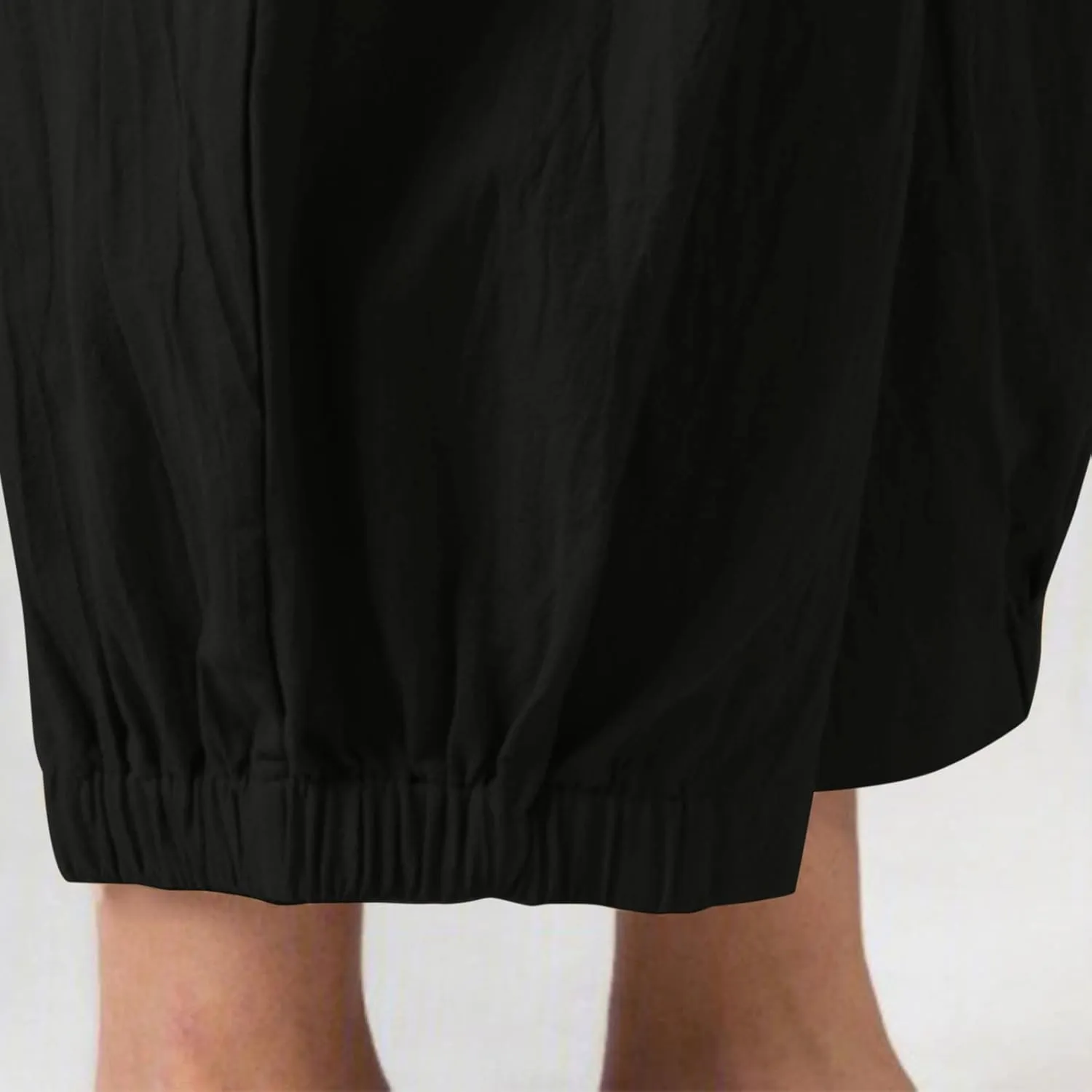 Women's Capri Pants with Pockets Drawstring High Waist Pants Flax Ankle Trousers Wide Leg Cropped Pants for Women