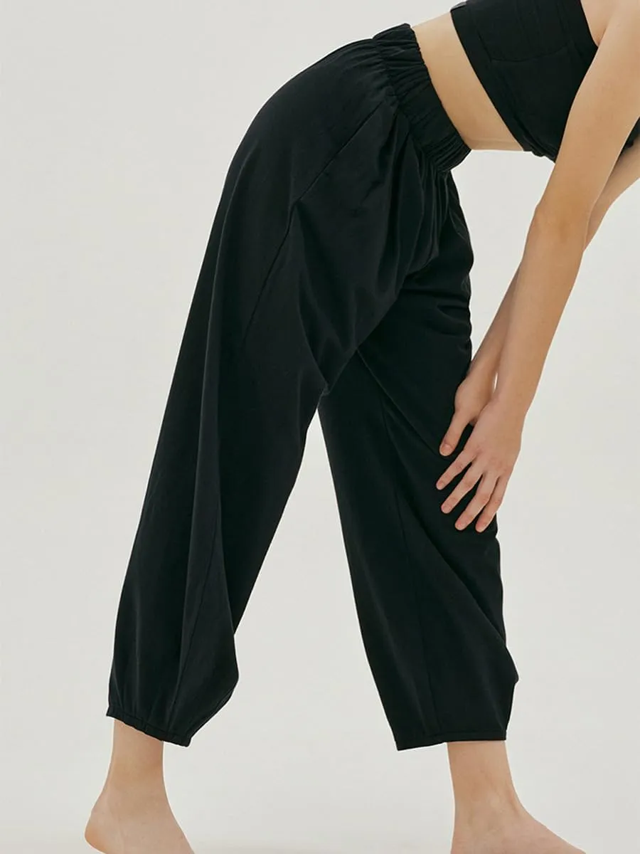 Women's Capri Pants with Pockets Drawstring High Waist Pants Flax Ankle Trousers Wide Leg Cropped Pants for Women