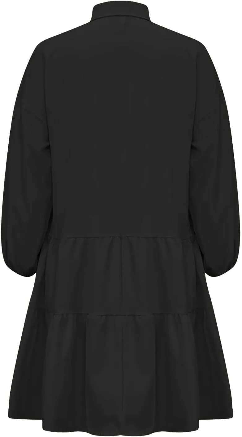 Women's Casual Dresses Long Sleeve Collared Button Down Shirt Dress Flowy Tiered Babydoll Mini Dress Fall Tunic Dress