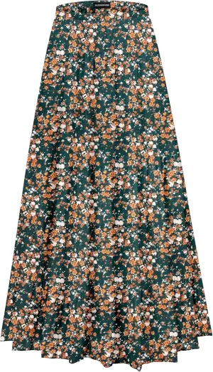 Womens Chiffon Long Skirt Elastic High Waist Floral Maxi Skirts Tiered Pleated A Line Boho Flowy Long Skirts