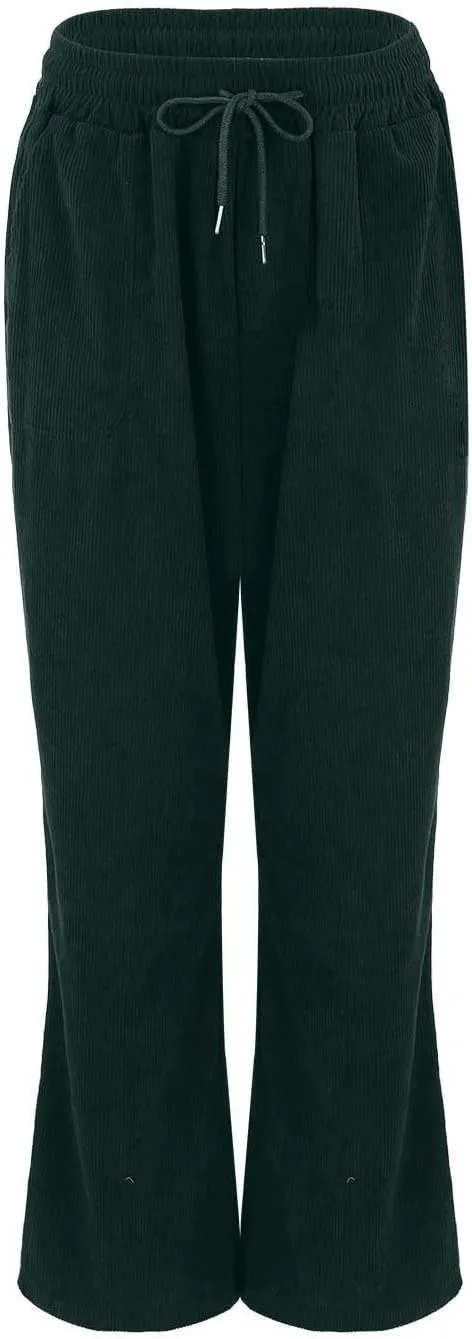 Womens Corduroy Cuffed Pants 2025 Trendy High Waisted Straight Leg Drawstring Trousers Work Office Dress Casual Pants