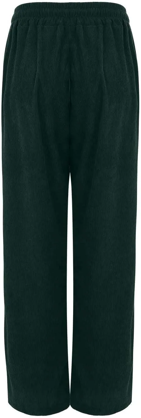 Womens Corduroy Cuffed Pants 2025 Trendy High Waisted Straight Leg Drawstring Trousers Work Office Dress Casual Pants