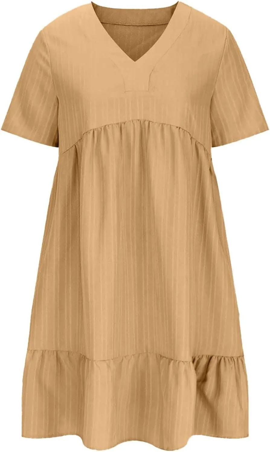 Women's Cotton Linen Short Sleeve Casual V Neck Mini Dress A Line Loose Pleated Flowy Dresses Beach Vacation Outfits