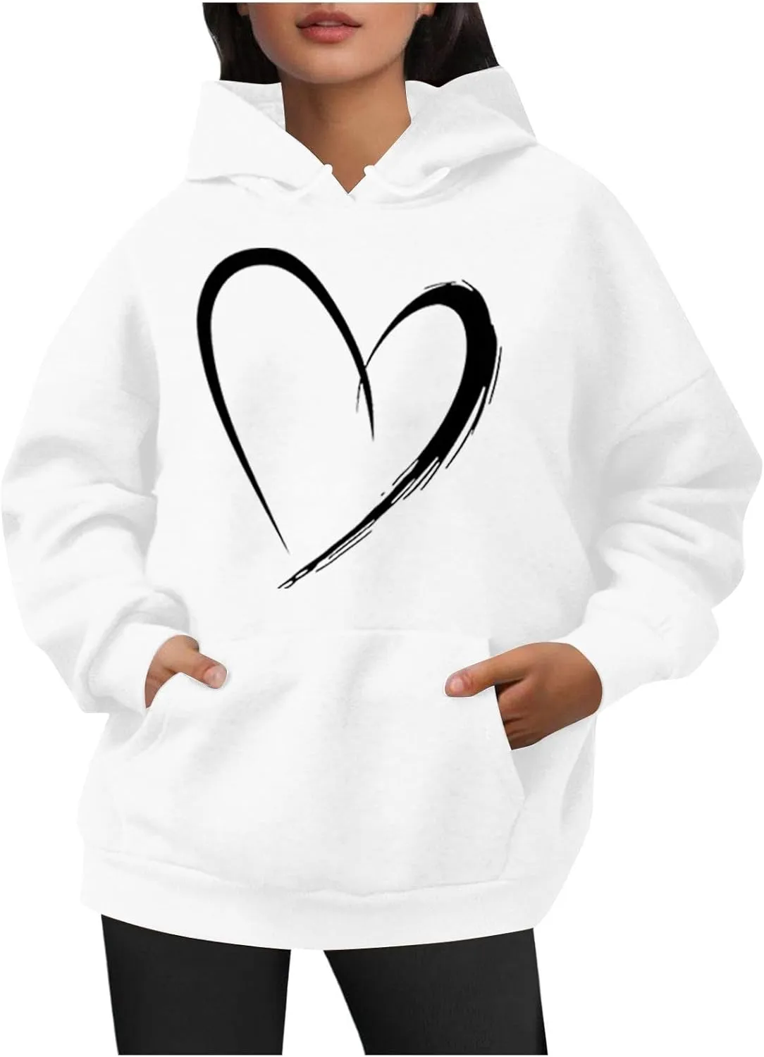 Womens Cute Heart Hoodies Graphic Pullover Fall Fashion Hooded Drawstring Sweatshirt Teen Girls Long Sleeve Sweater