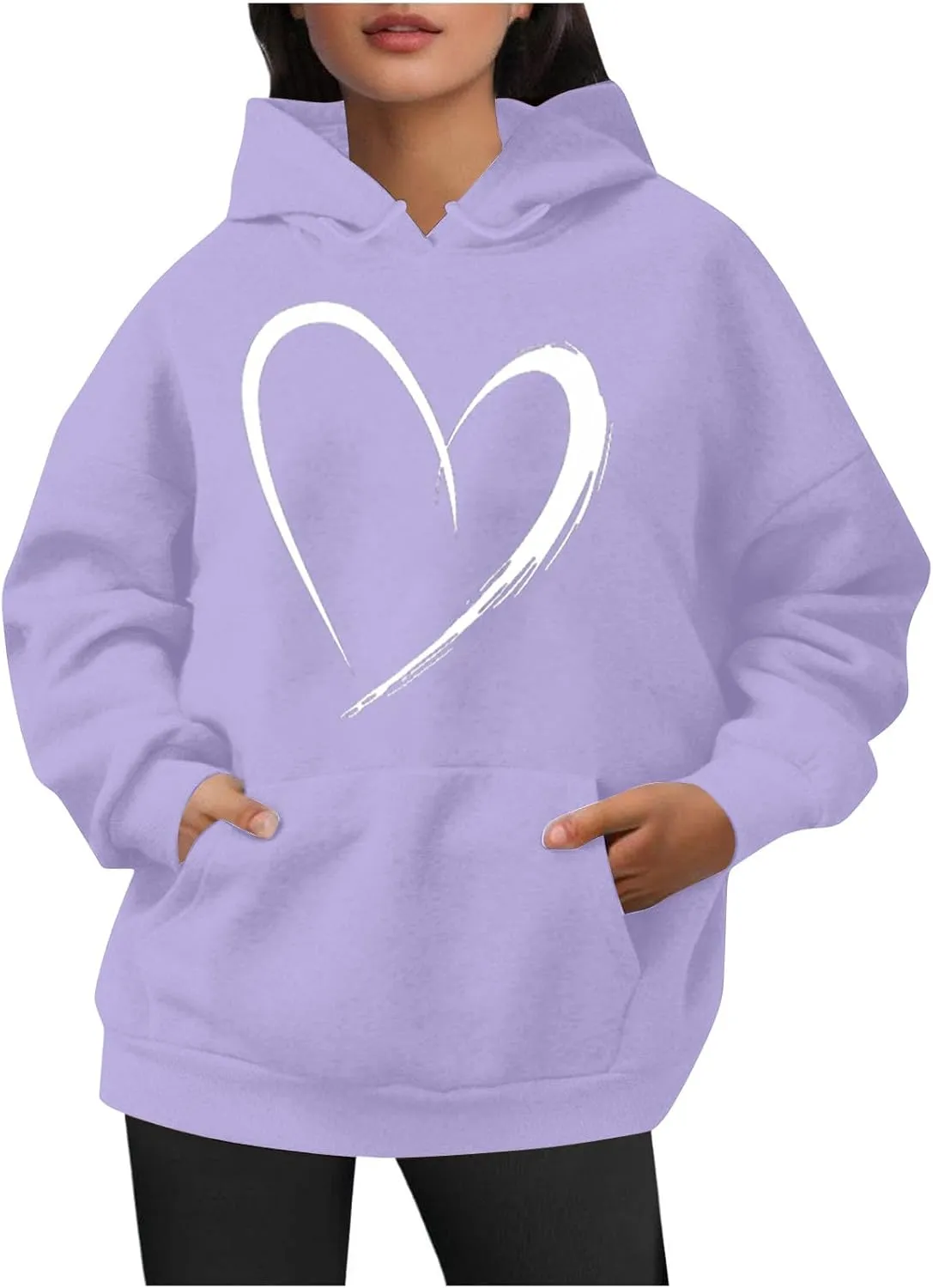 Womens Cute Heart Hoodies Graphic Pullover Fall Fashion Hooded Drawstring Sweatshirt Teen Girls Long Sleeve Sweater