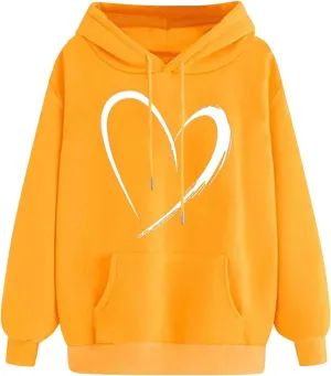 Womens Cute Heart Hoodies Graphic Pullover Fall Fashion Hooded Drawstring Sweatshirt Teen Girls Long Sleeve Sweater
