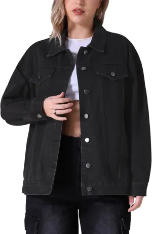 Women's Denim Jackets Casual Oversized Pockets Long Sleeve Trendy Shacket Plus Size Jean Jacket